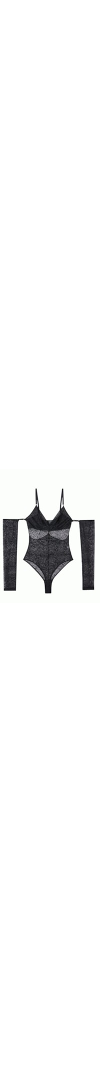 Body De Manga Comprida Em Renda Go Animalier - Preto