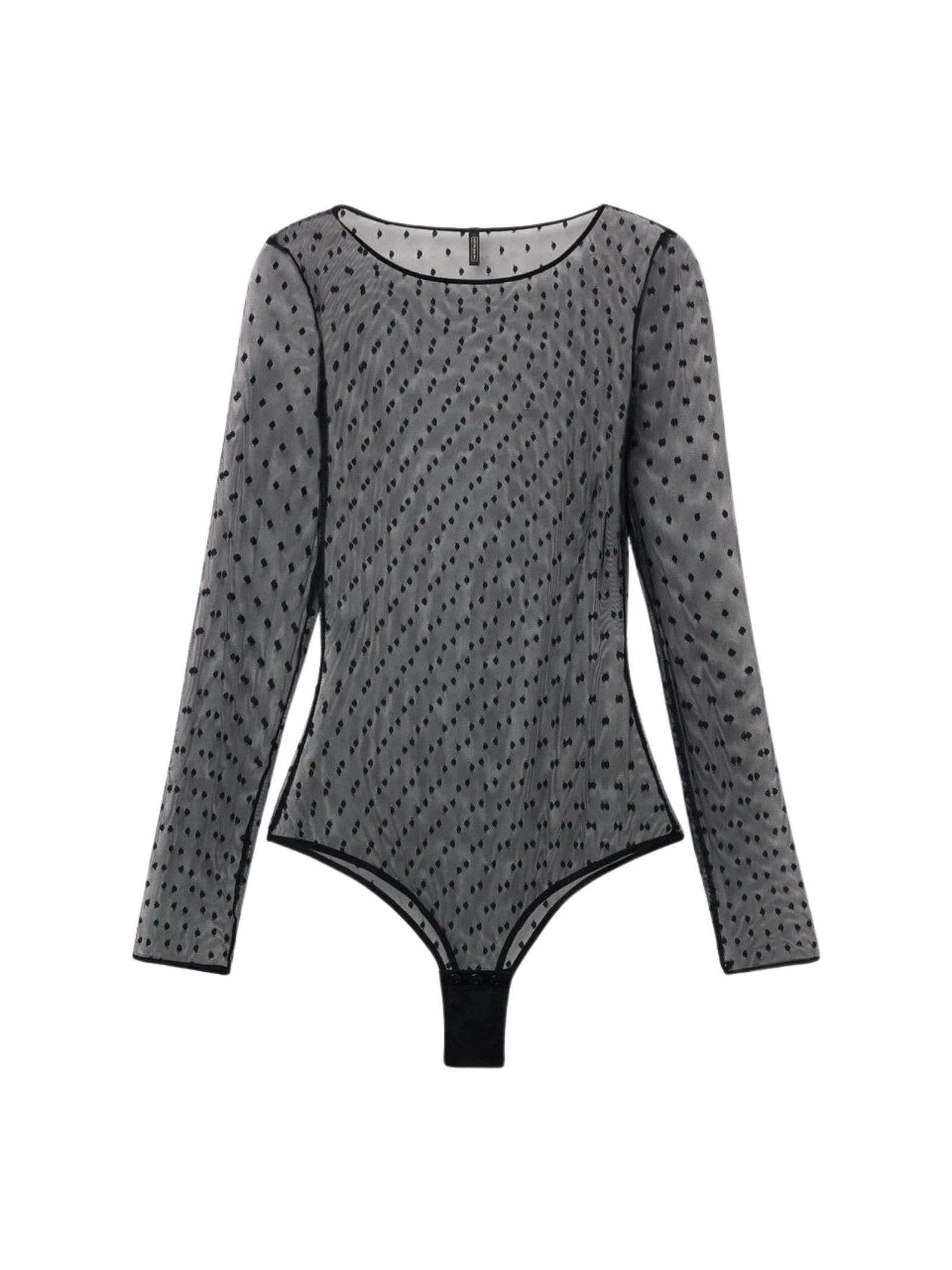 Body De Manga Comprida Em Tule Flirt Fearlessly Preto Intimissimi