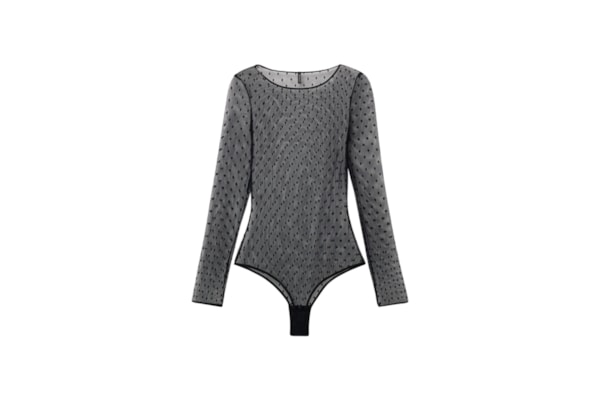 Body De Manga Comprida Em Tule Flirt Fearlessly - Preto