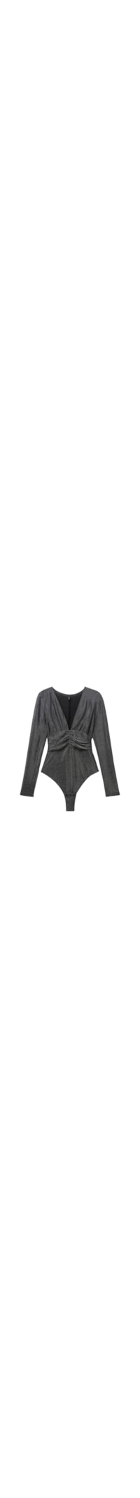 Body De Manga Comprida Lamê Shimmering Passion - Cinza