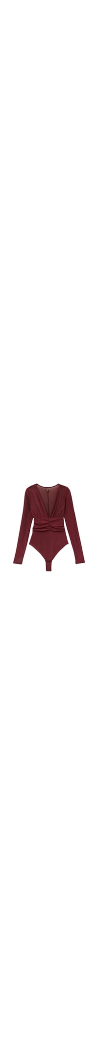 Body De Manga Comprida Lamê Shimmering Passion - Vermelho