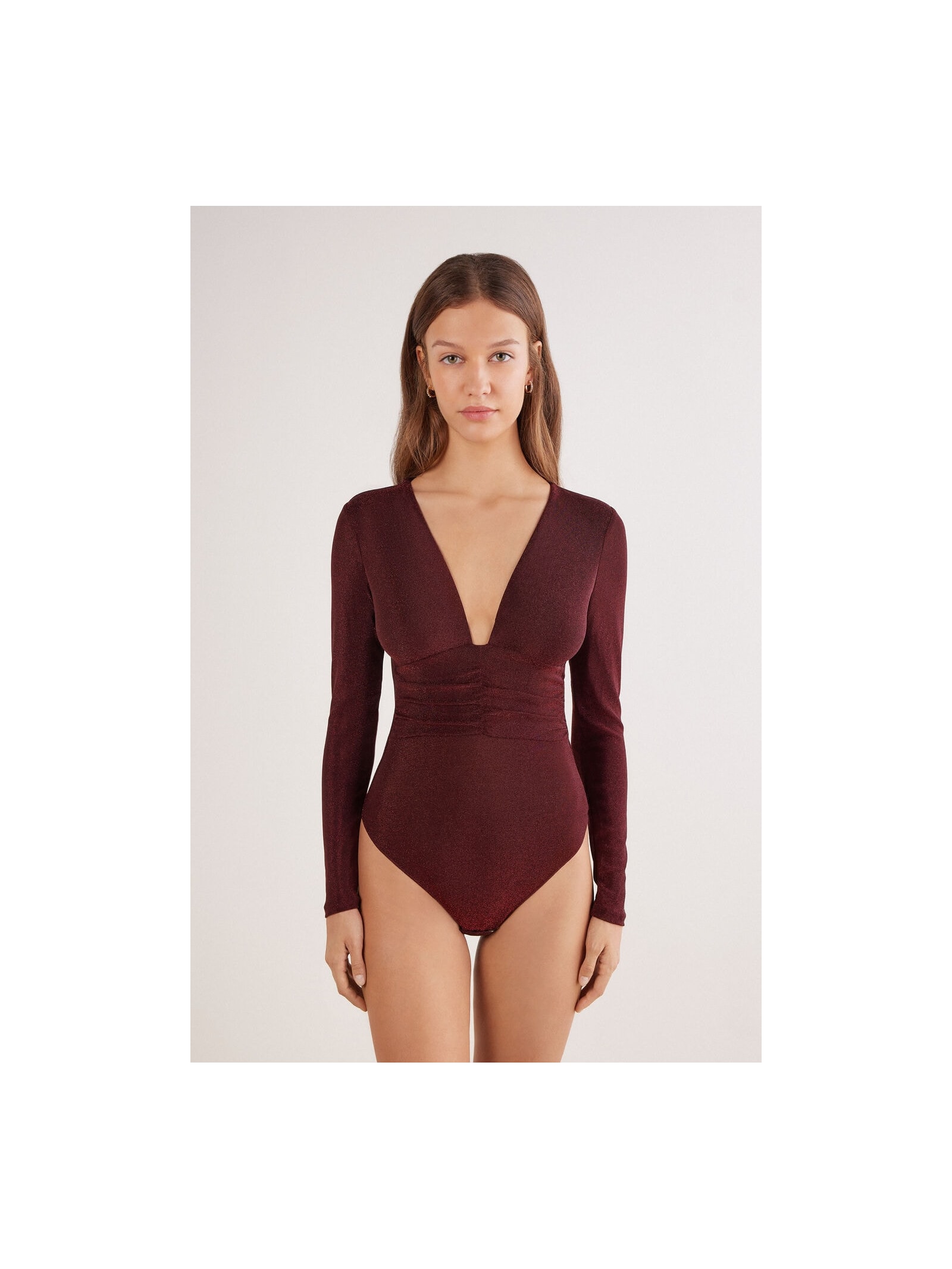 Body De Manga Comprida Lamê Shimmering Passion Vermelho Intimissimi