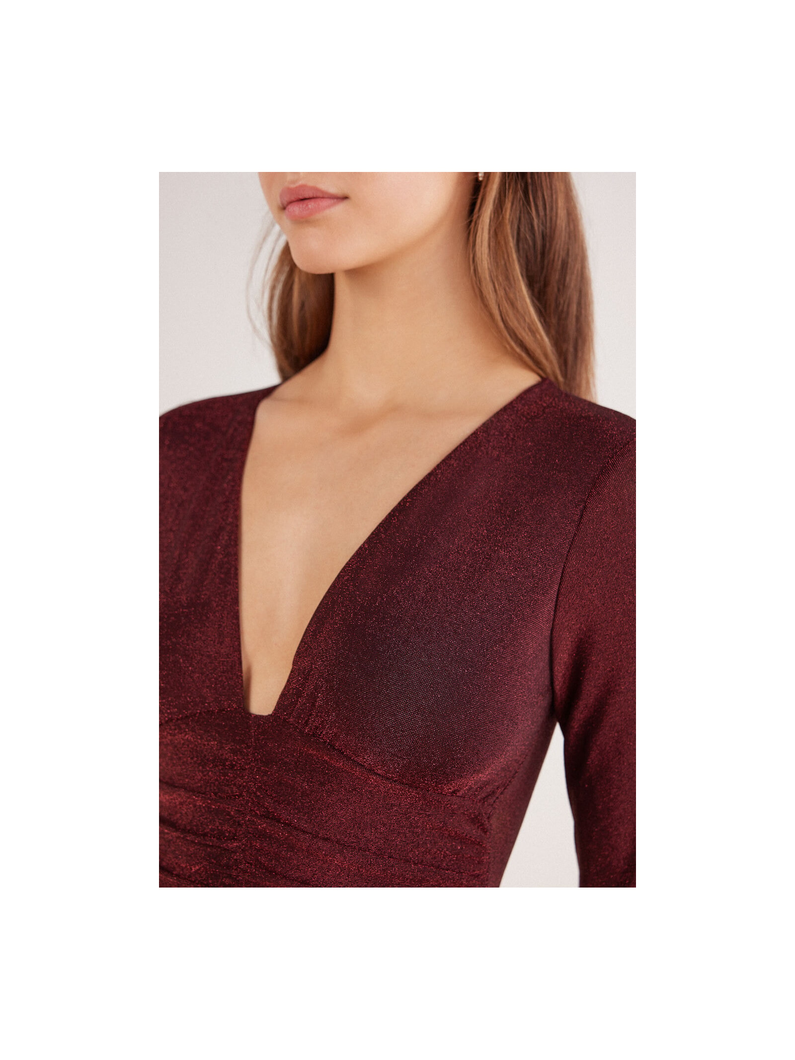 Body De Manga Comprida Lamê Shimmering Passion Vermelho Intimissimi