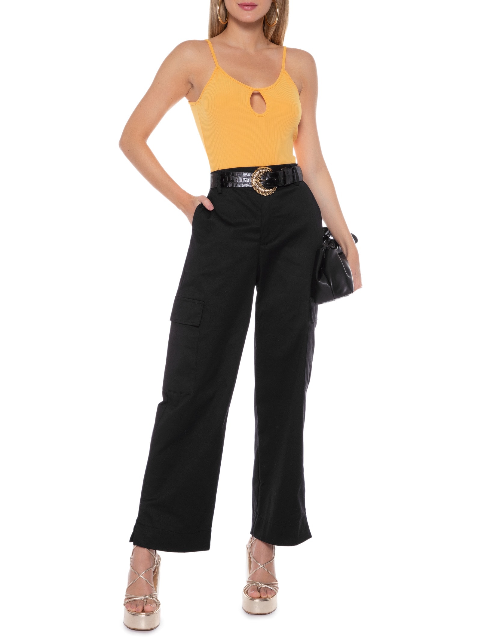 Body Decote Costas Canelado Laranja Lança Perfume