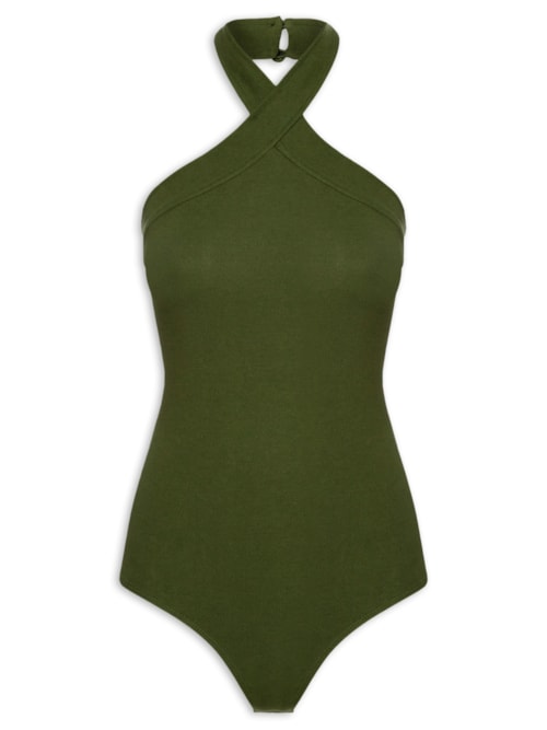 Body Decote Cruzado Frente Única Em Malha – Verde