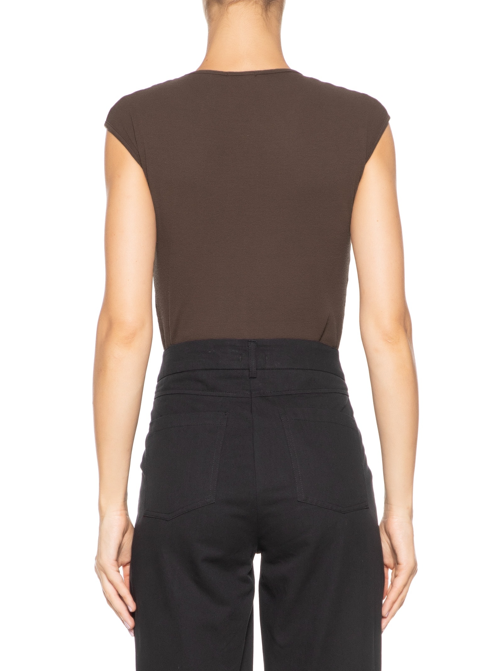 Body Decote Redondo Manga Japonesa Marrom Basiq