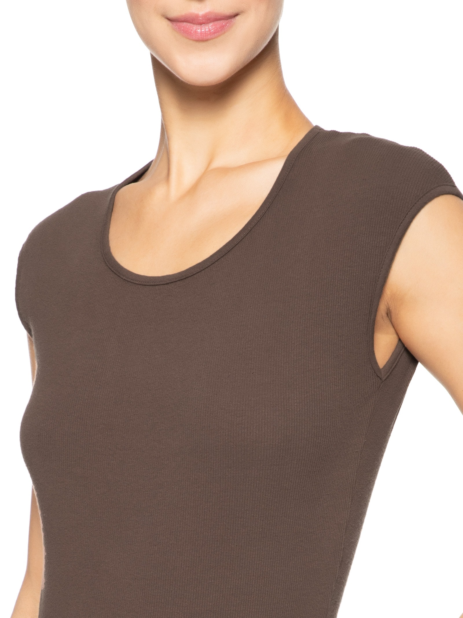 Body Decote Redondo Manga Japonesa Marrom Basiq