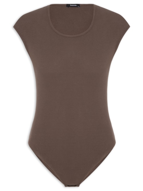 Body Decote Redondo Manga Japonesa – Marrom