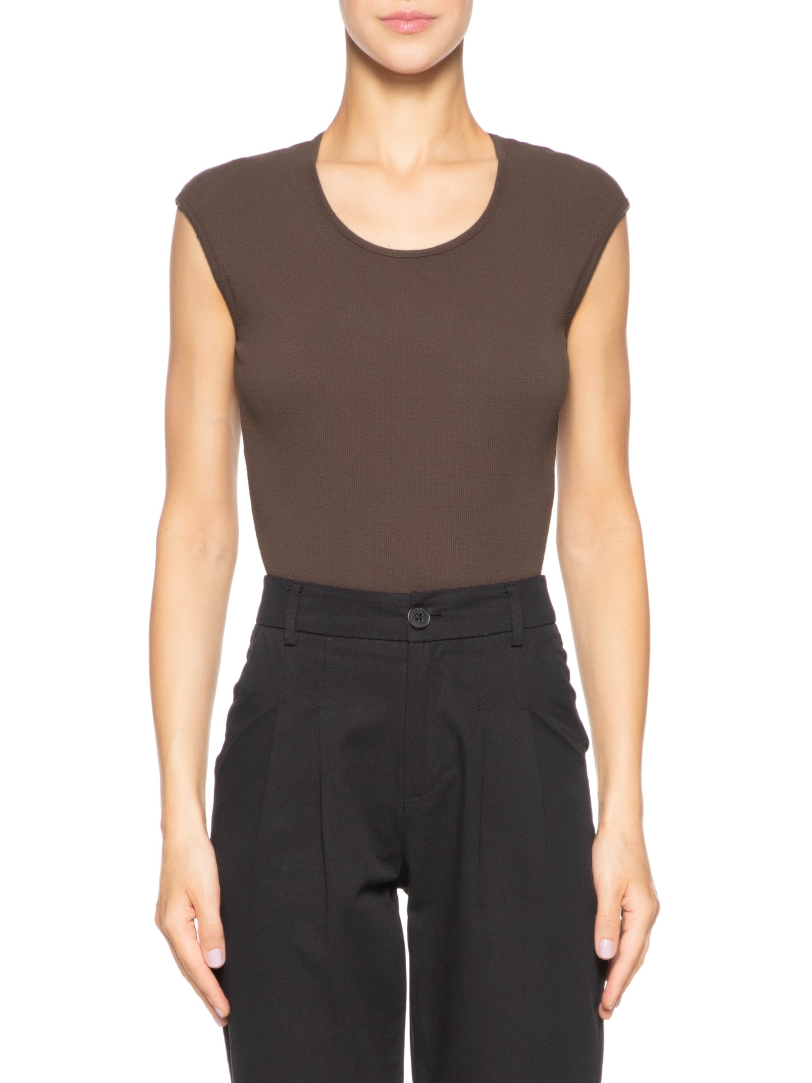 Body Decote Redondo Manga Japonesa Marrom Basiq