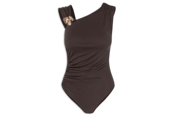 Body Drapeado Com Detalhe Em Metal - Marrom