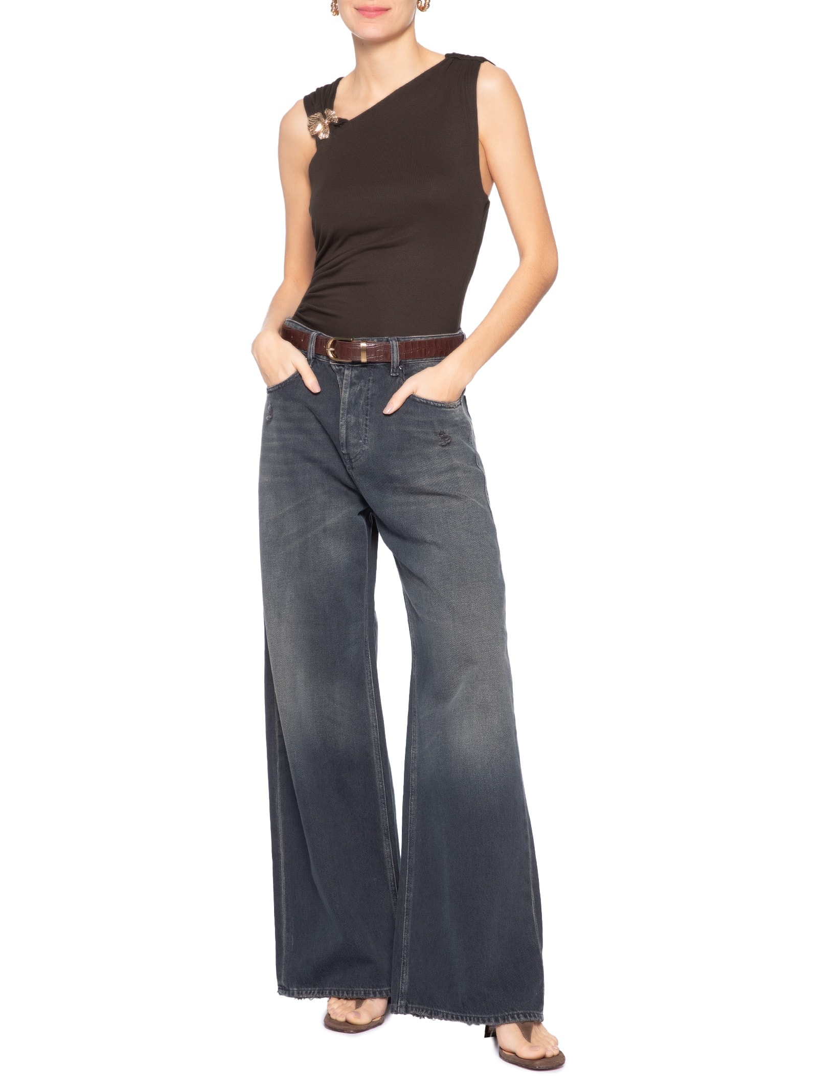 Body Drapeado Com Detalhe Em Metal Marrom Market 33