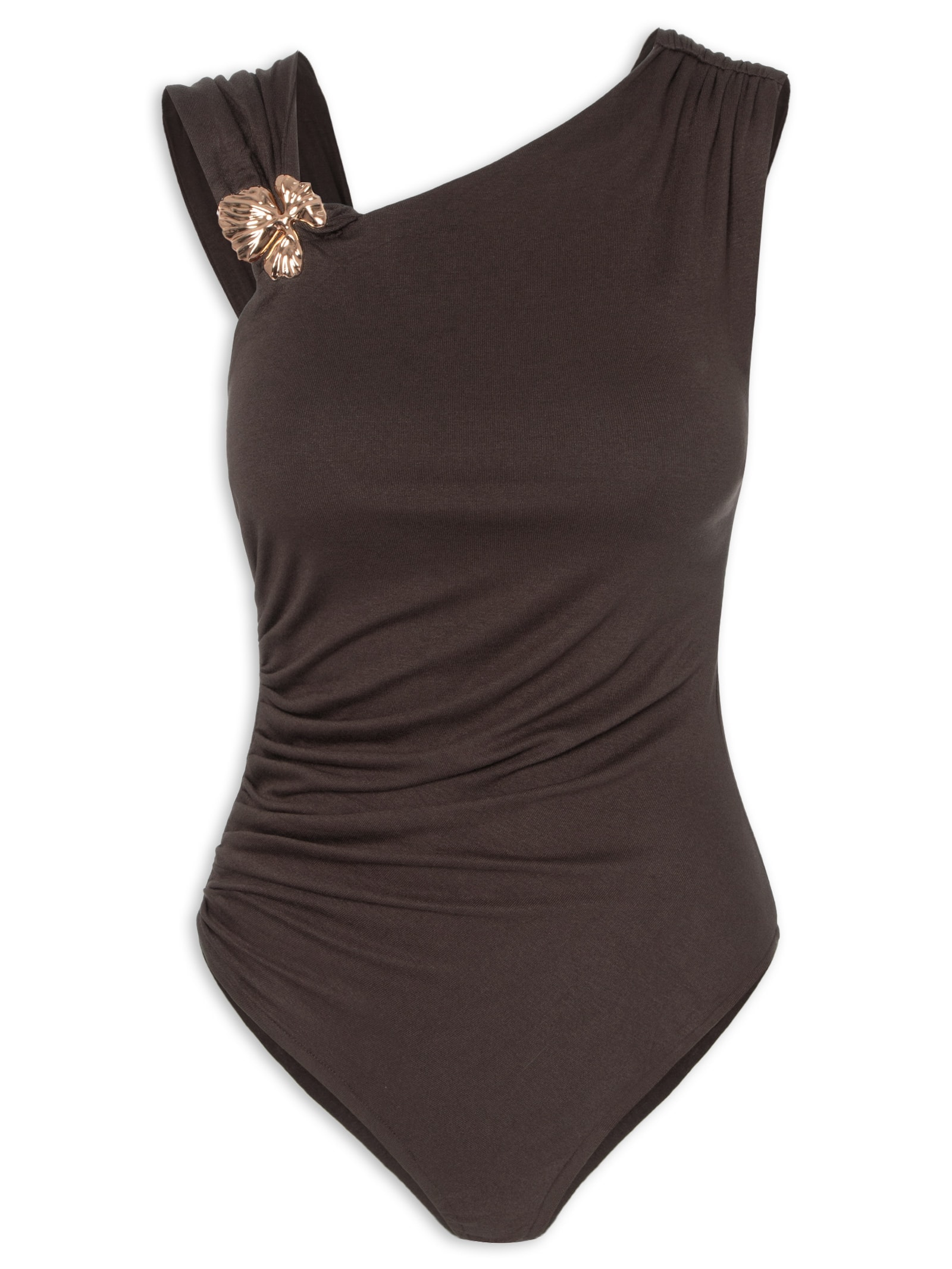 Body Drapeado Com Detalhe Em Metal Marrom Market 33