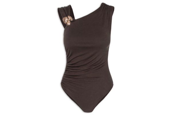 Body Drapeado Com Detalhe Em Metal - Marrom