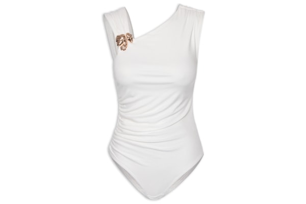 Body Drapeado Com Detalhe Em Metal - Off White