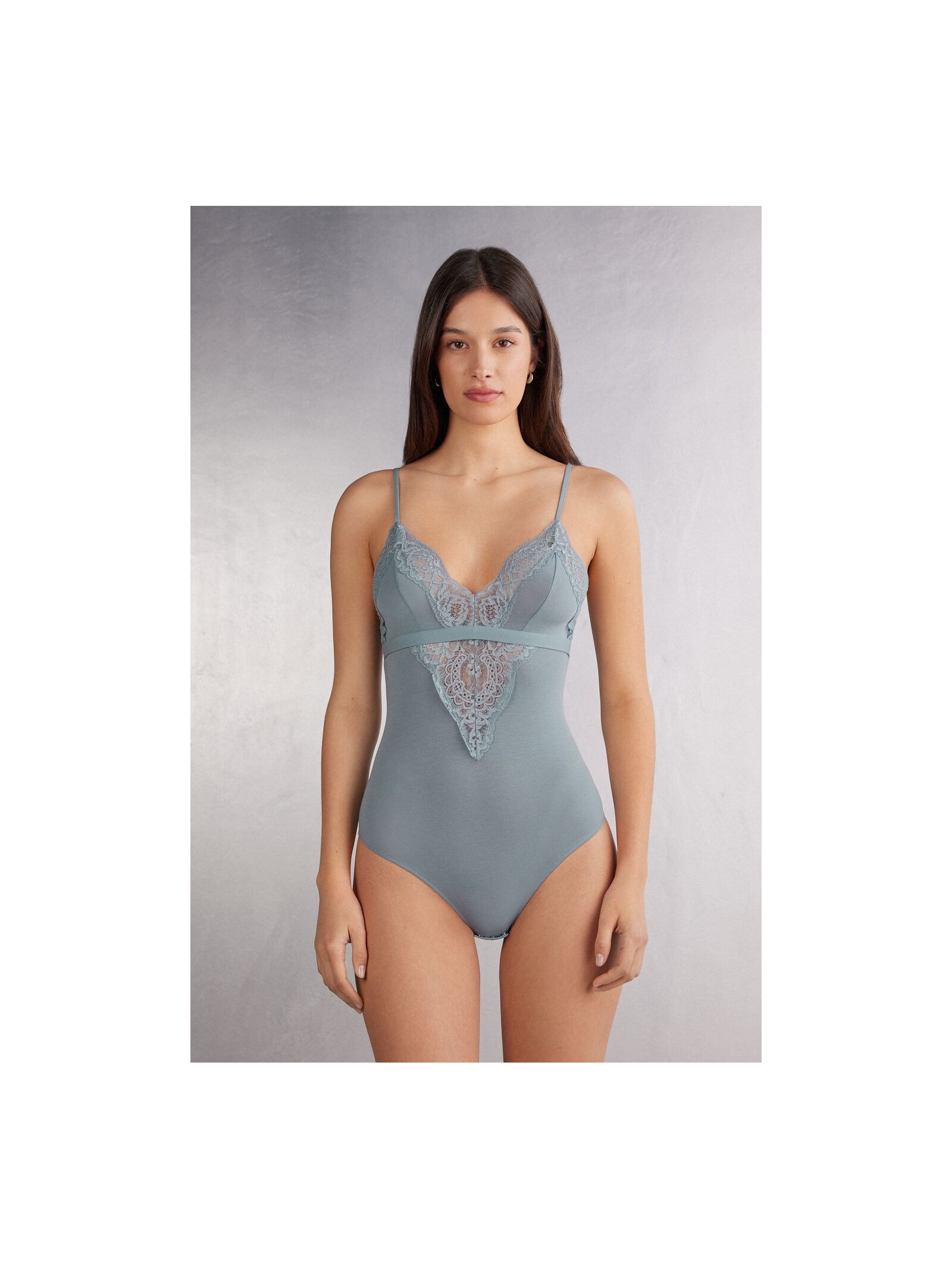 Body Em Algodão e Renda Embrace Simplicity Azul Intimissimi