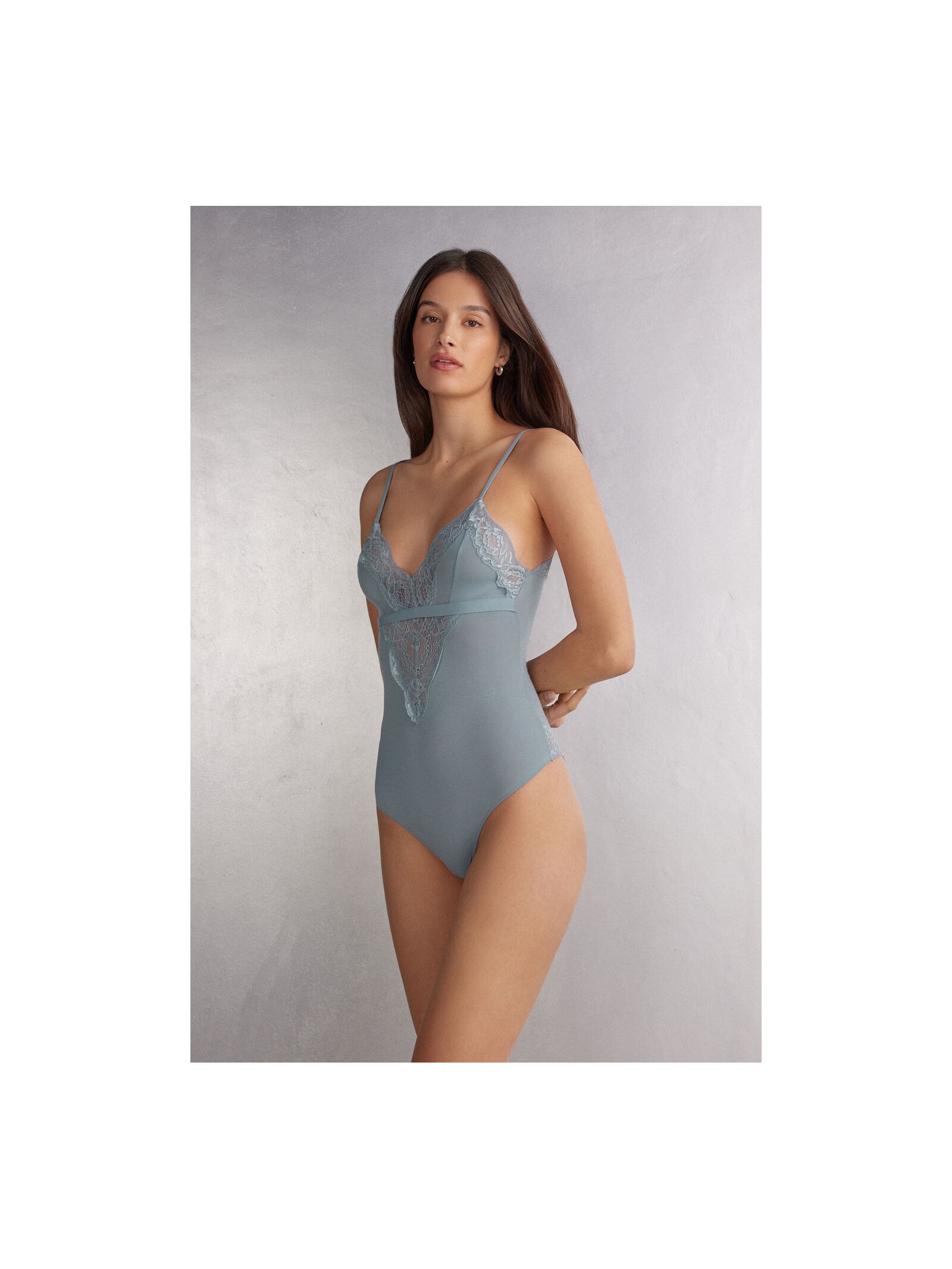 Body Em Algodão e Renda Embrace Simplicity Azul Intimissimi