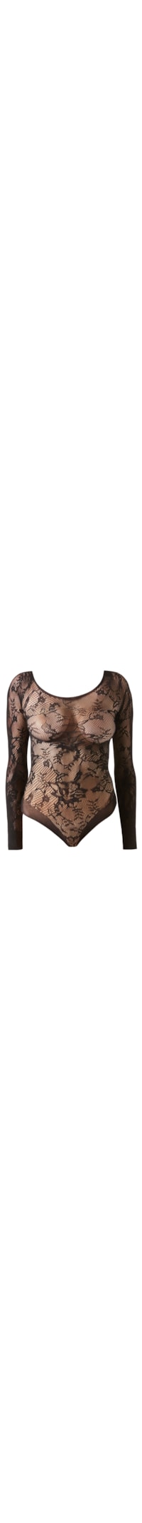 Body Em Renda Floral - Preto