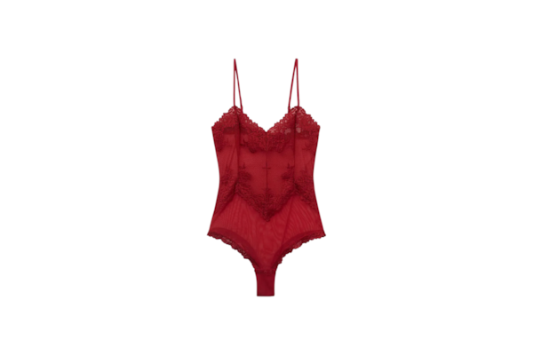 Body Em Tule e Renda Pretty Flowers - Vermelho