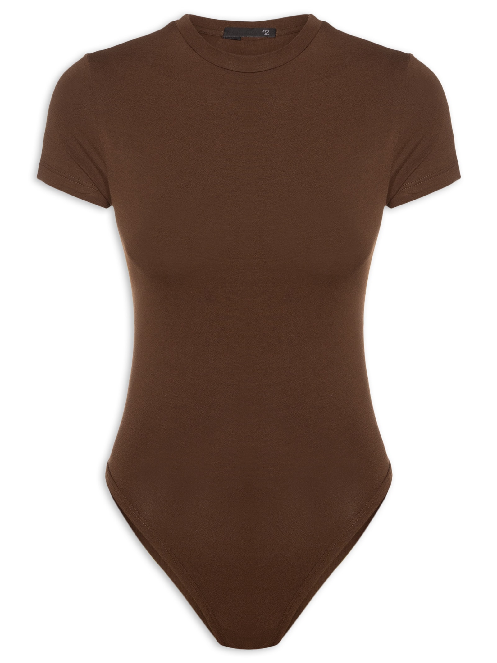 Body Feminino Ajustado Ao Corpo Com Decote Redondo Marrom  '2Essential