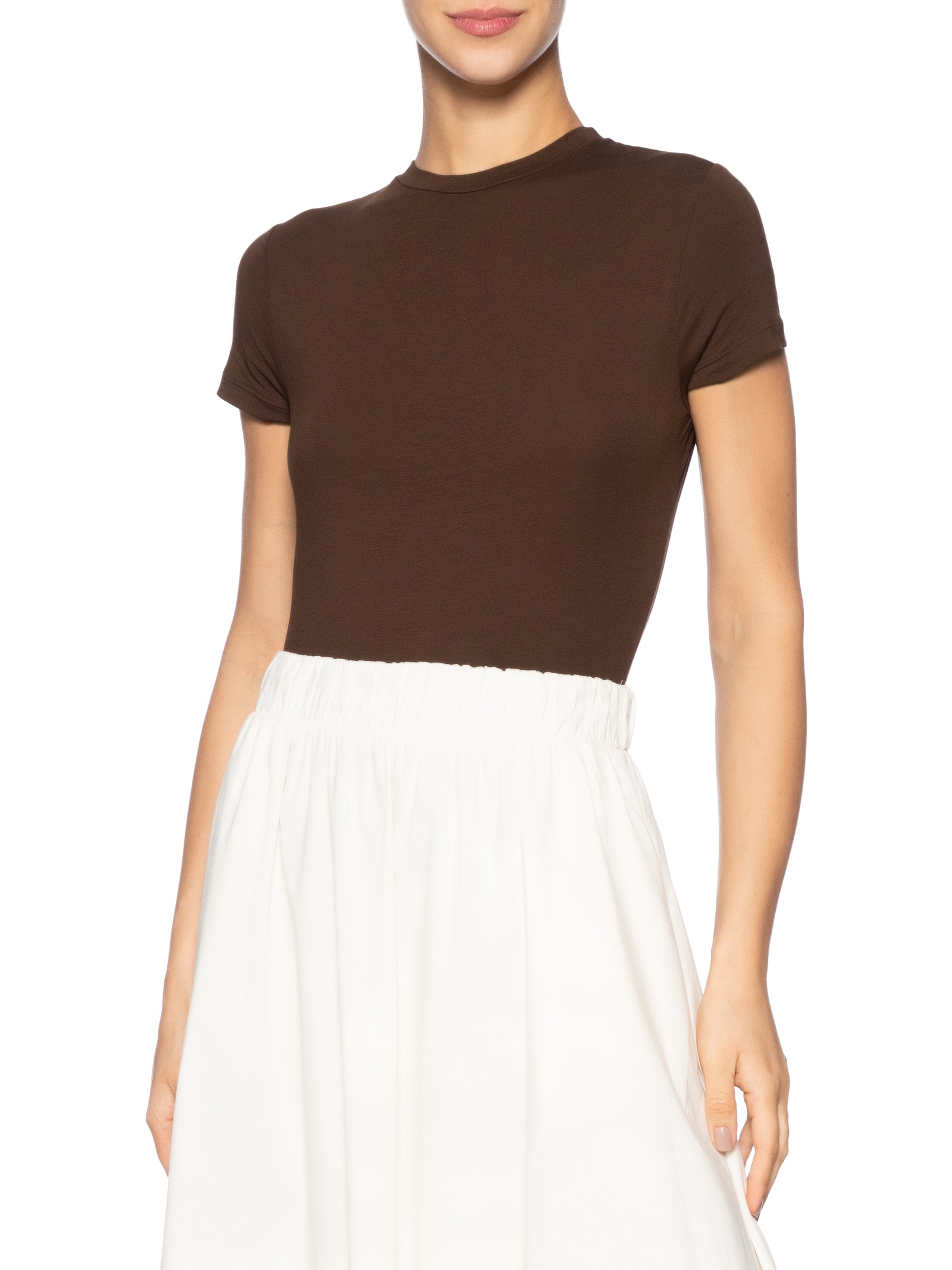 Body Feminino Ajustado Ao Corpo Com Decote Redondo Marrom  '2Essential