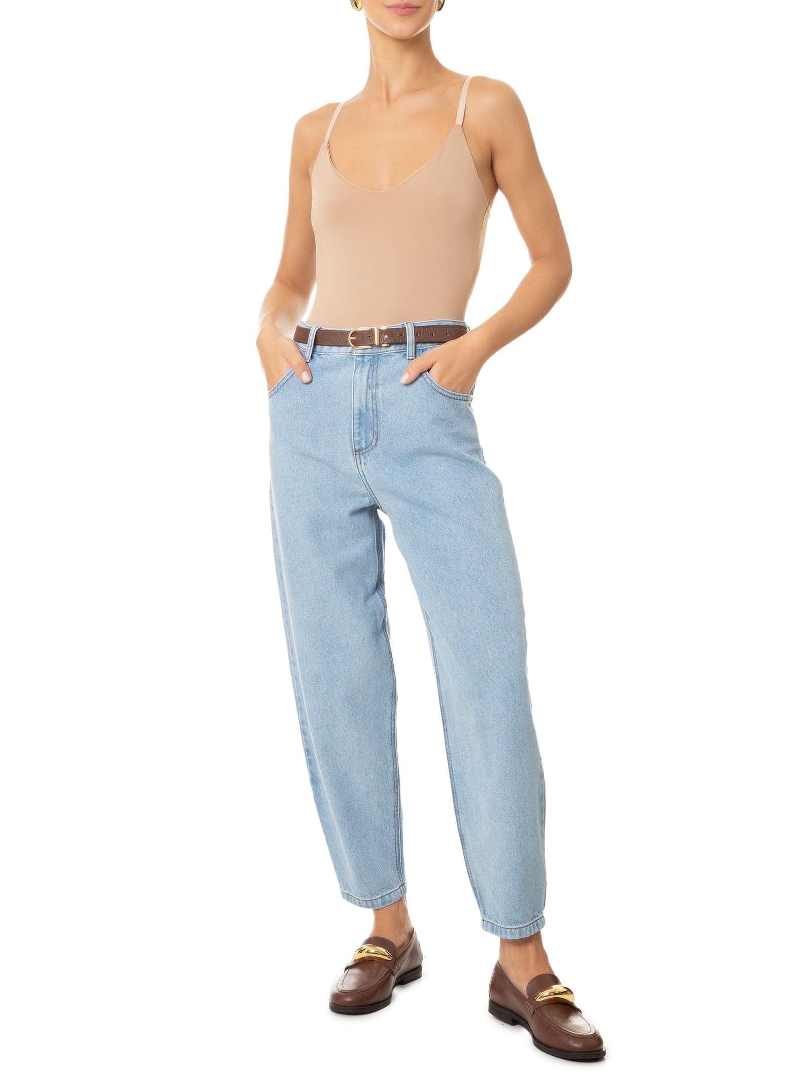 Body Feminino Alças Finas Reguláveis Bege Basiq