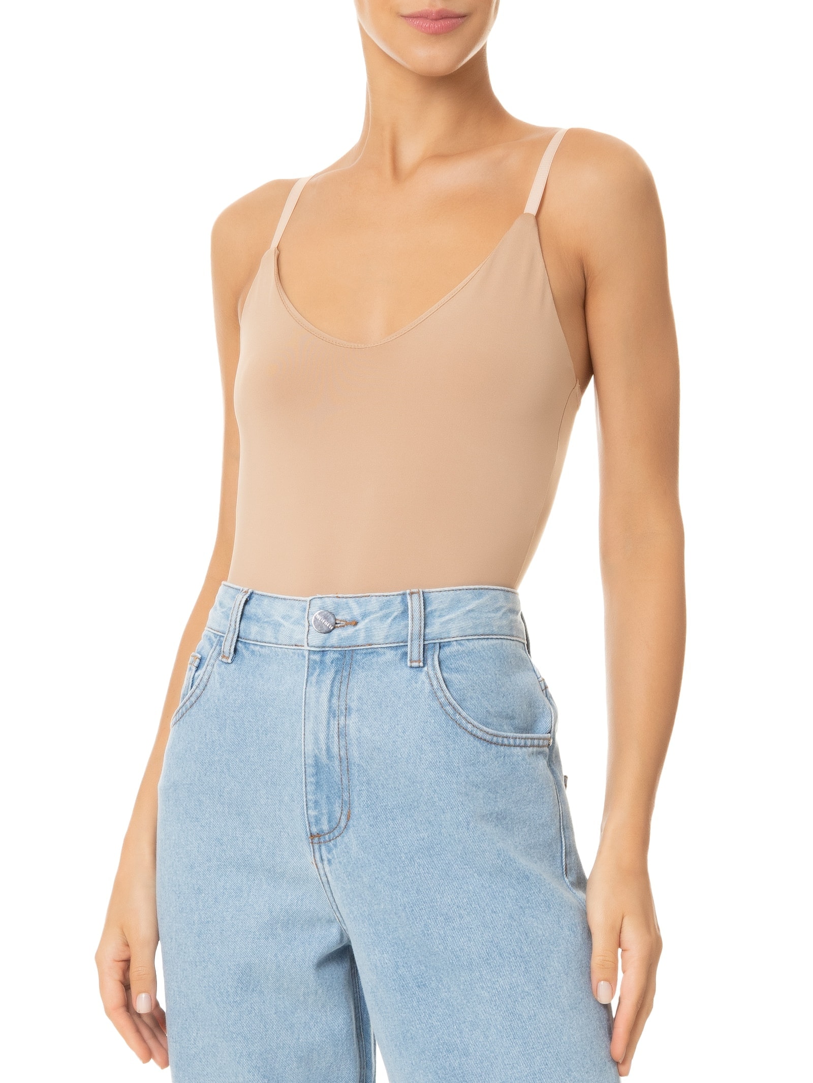 Body Feminino Alças Finas Reguláveis Bege Basiq