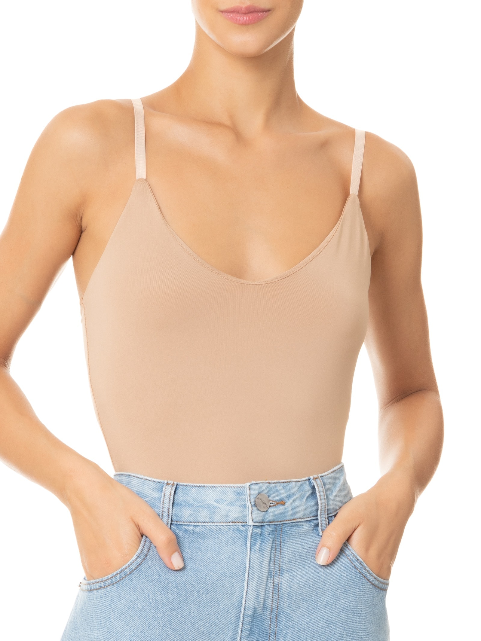 Body Feminino Alças Finas Reguláveis Bege Basiq