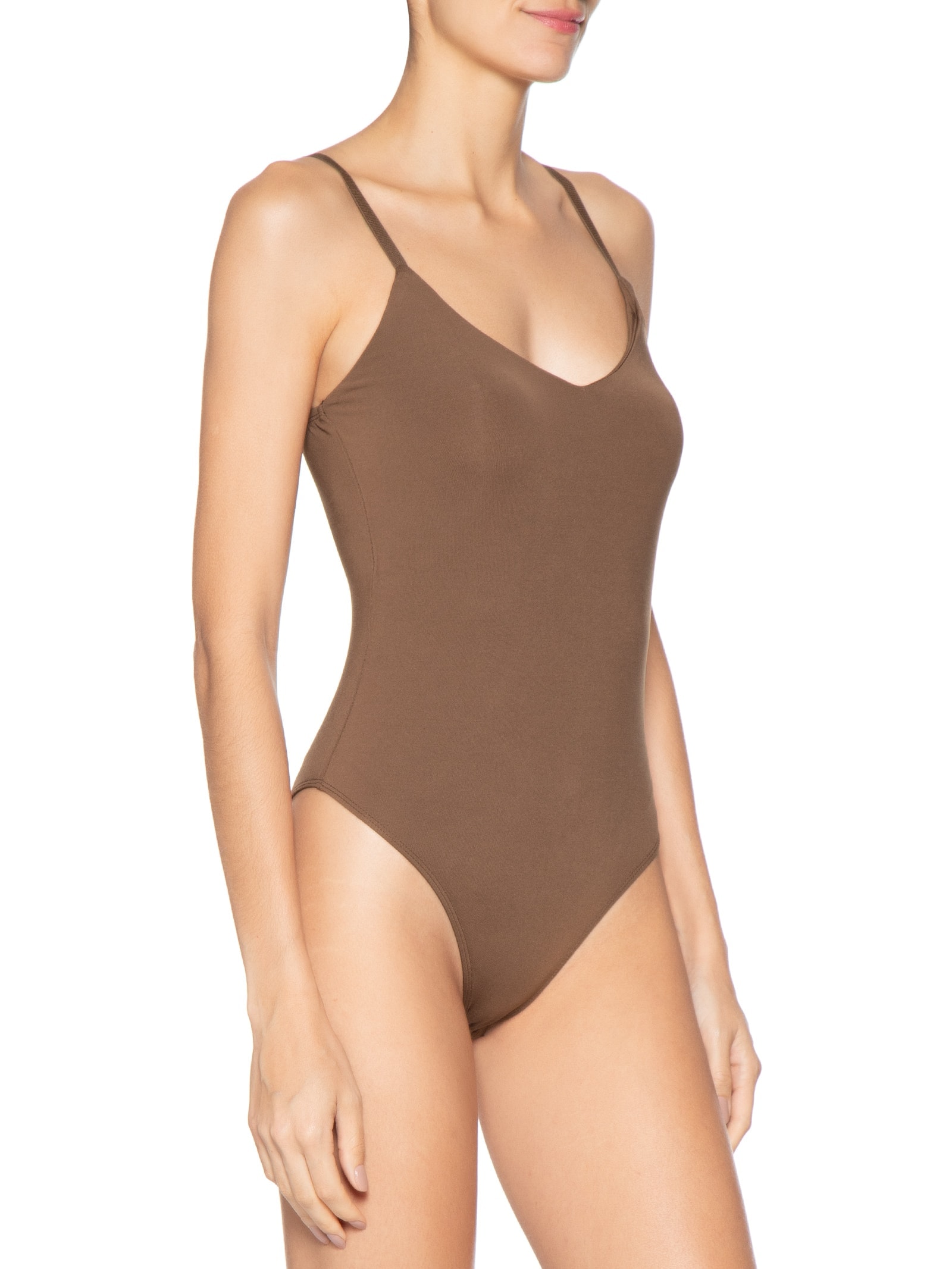 Body Feminino Alças Finas Reguláveis Marrom Basiq