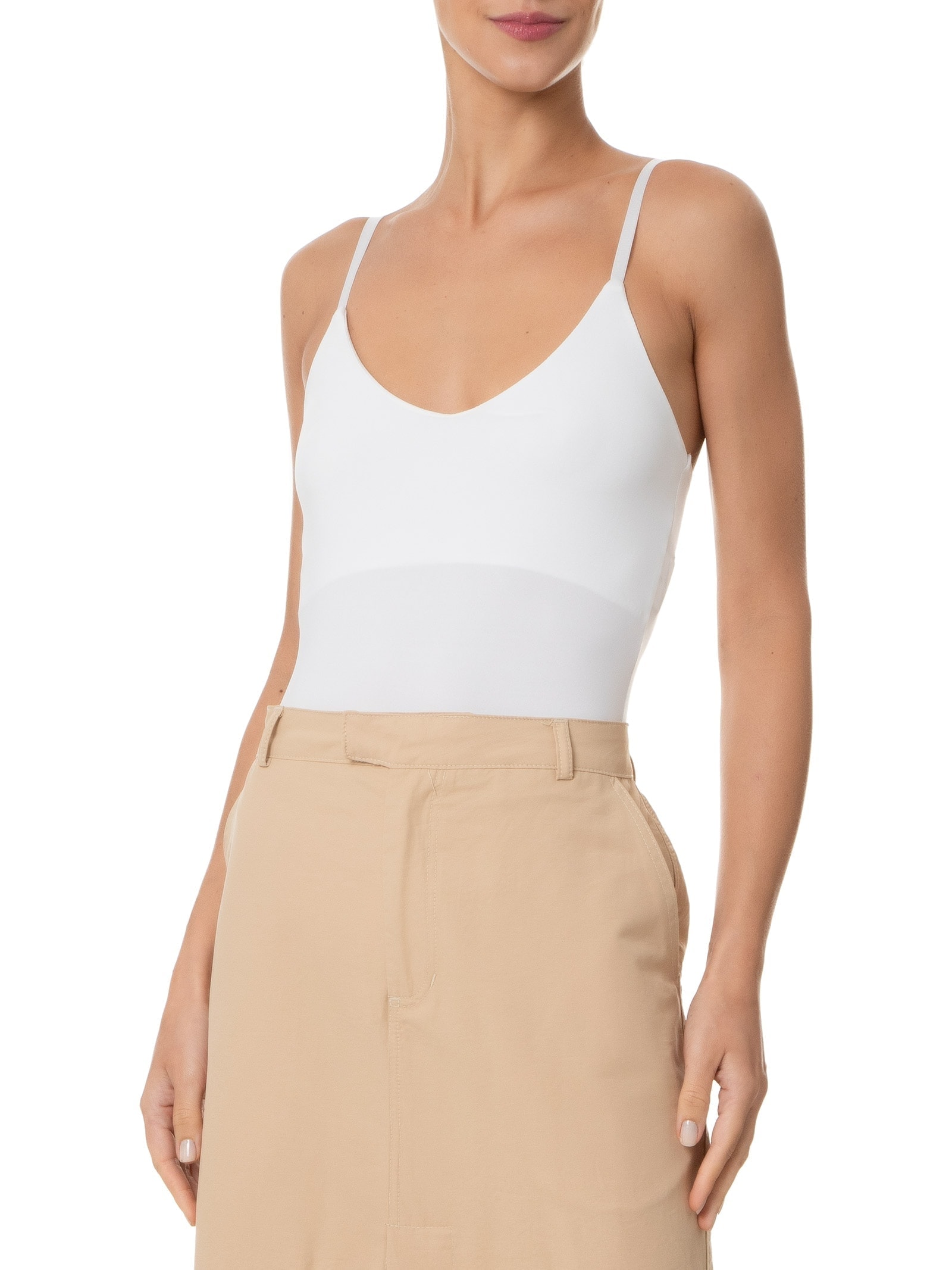 Body Feminino Alças Finas Reguláveis Off White Basiq
