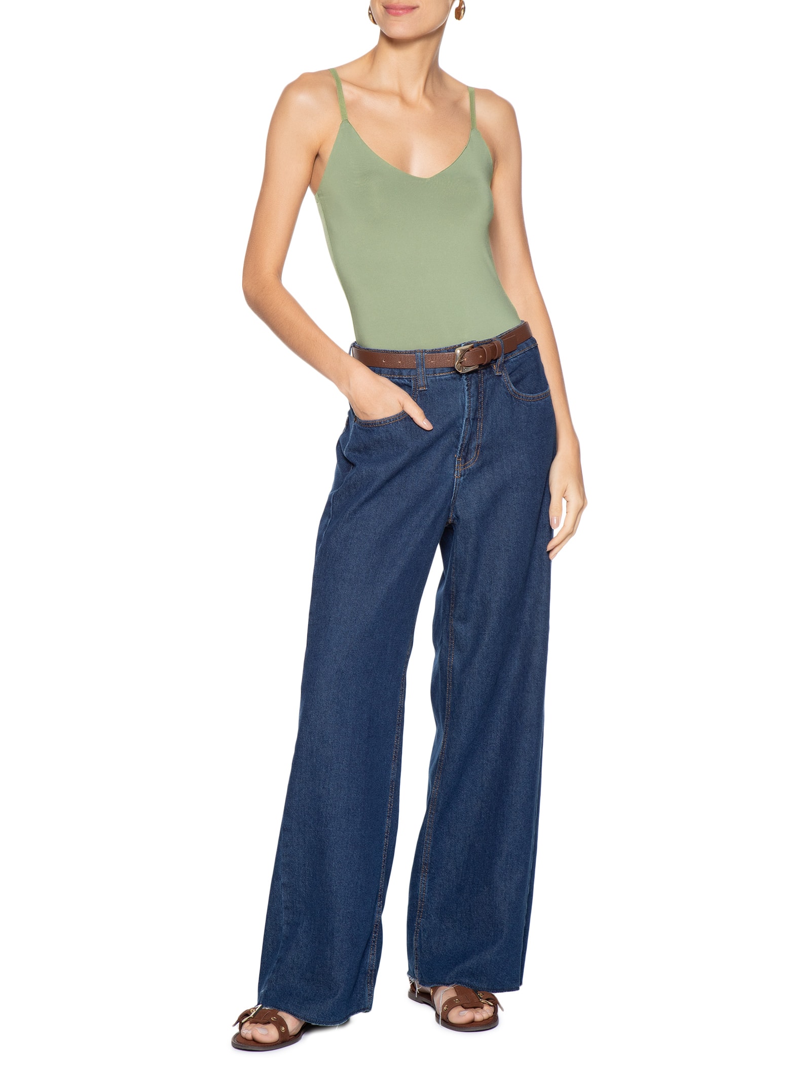 Body Feminino Alças Finas Reguláveis Verde Basiq