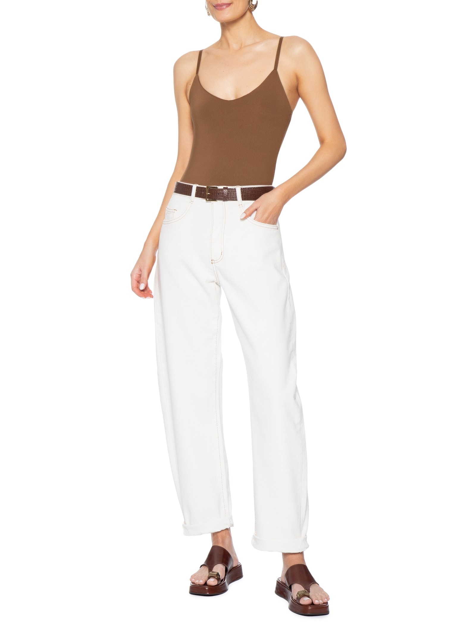 Body Feminino Alcinha Básico Marrom Basiq