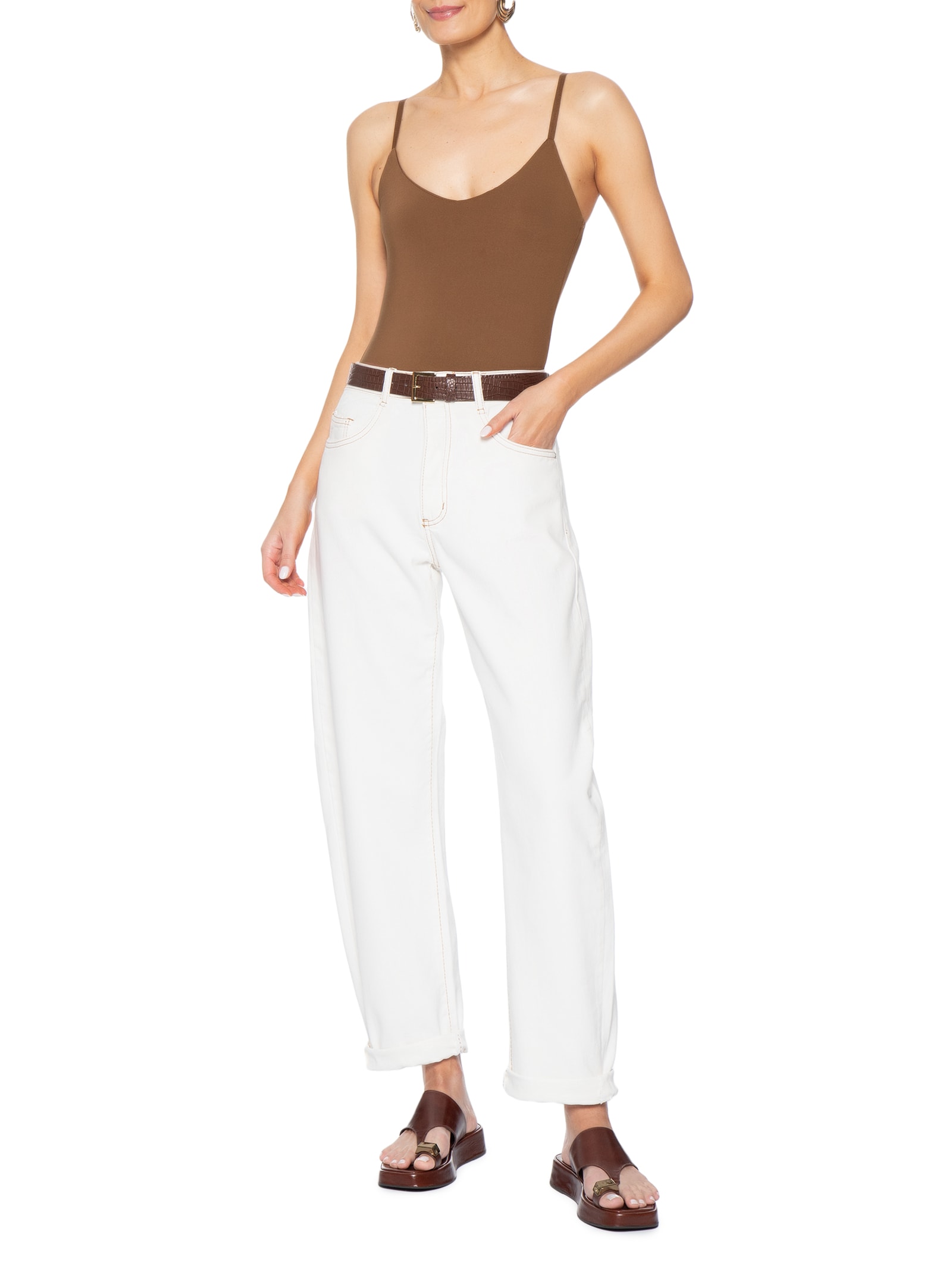 Body Feminino Alcinha Básico Marrom Basiq