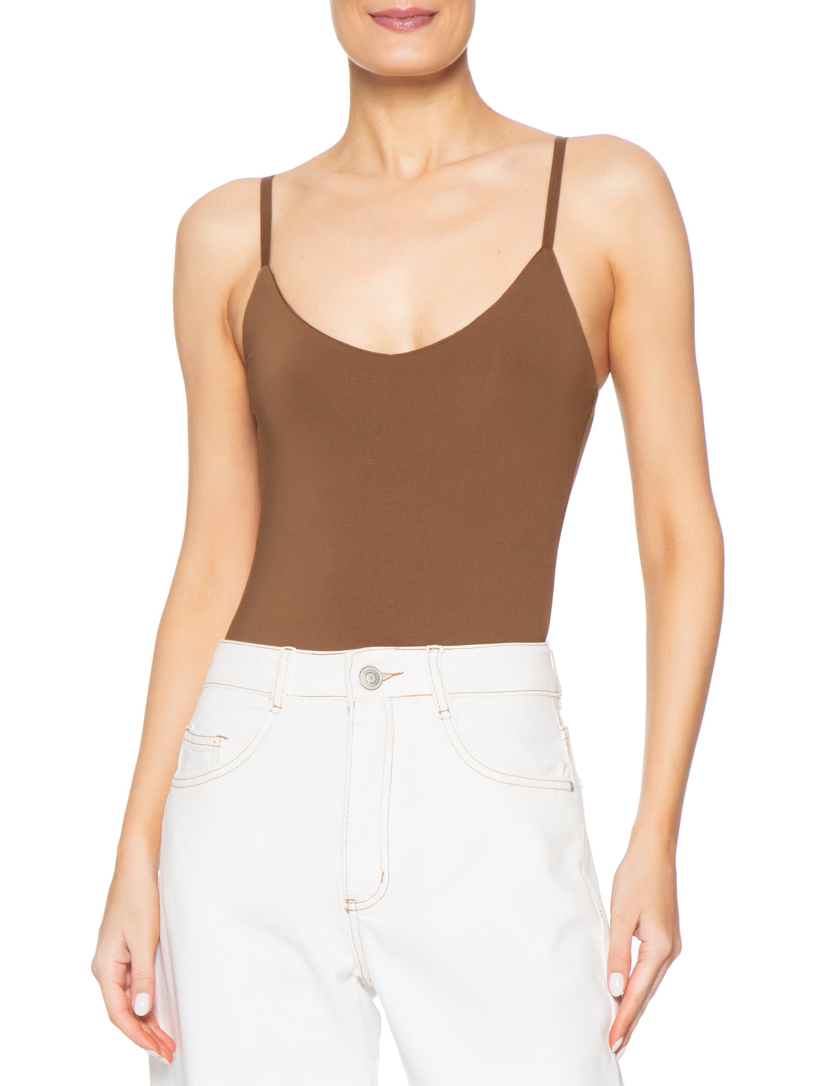 Body Feminino Alcinha Básico Marrom Basiq
