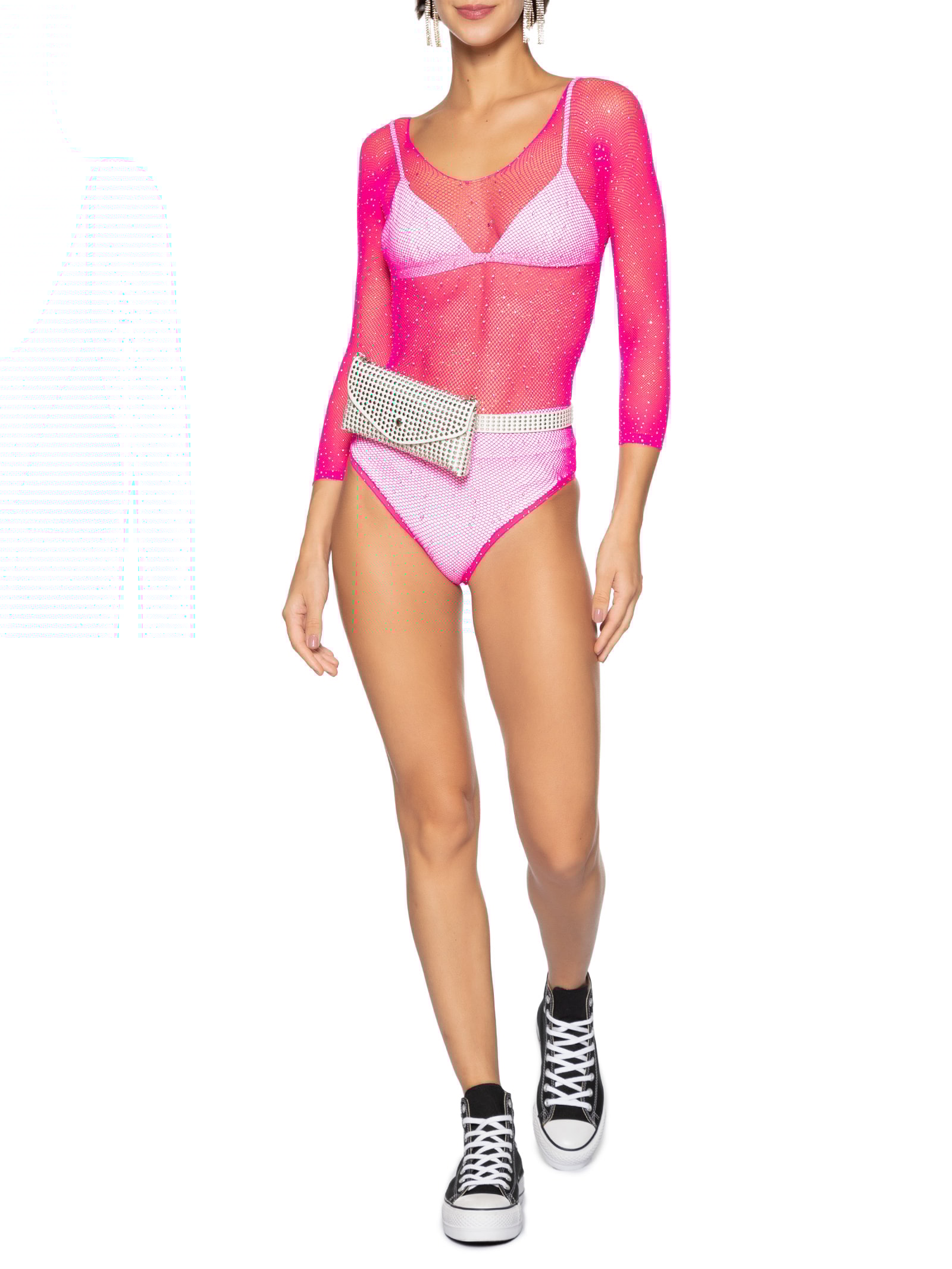 Body Feminino Arrastão Strass Rosa Meiota