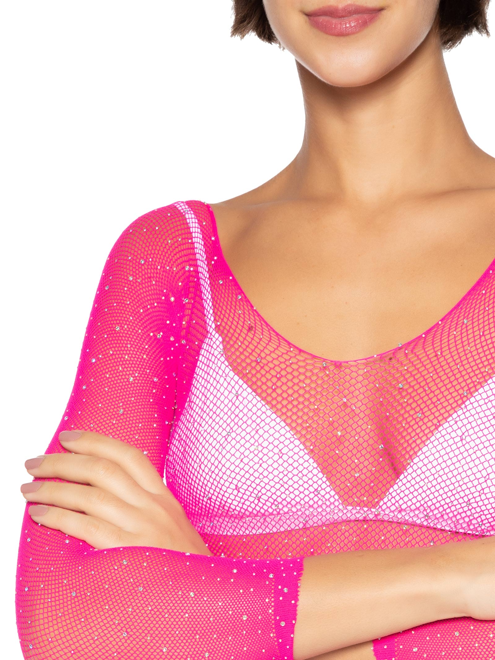 Body Feminino Arrastão Strass Rosa Meiota