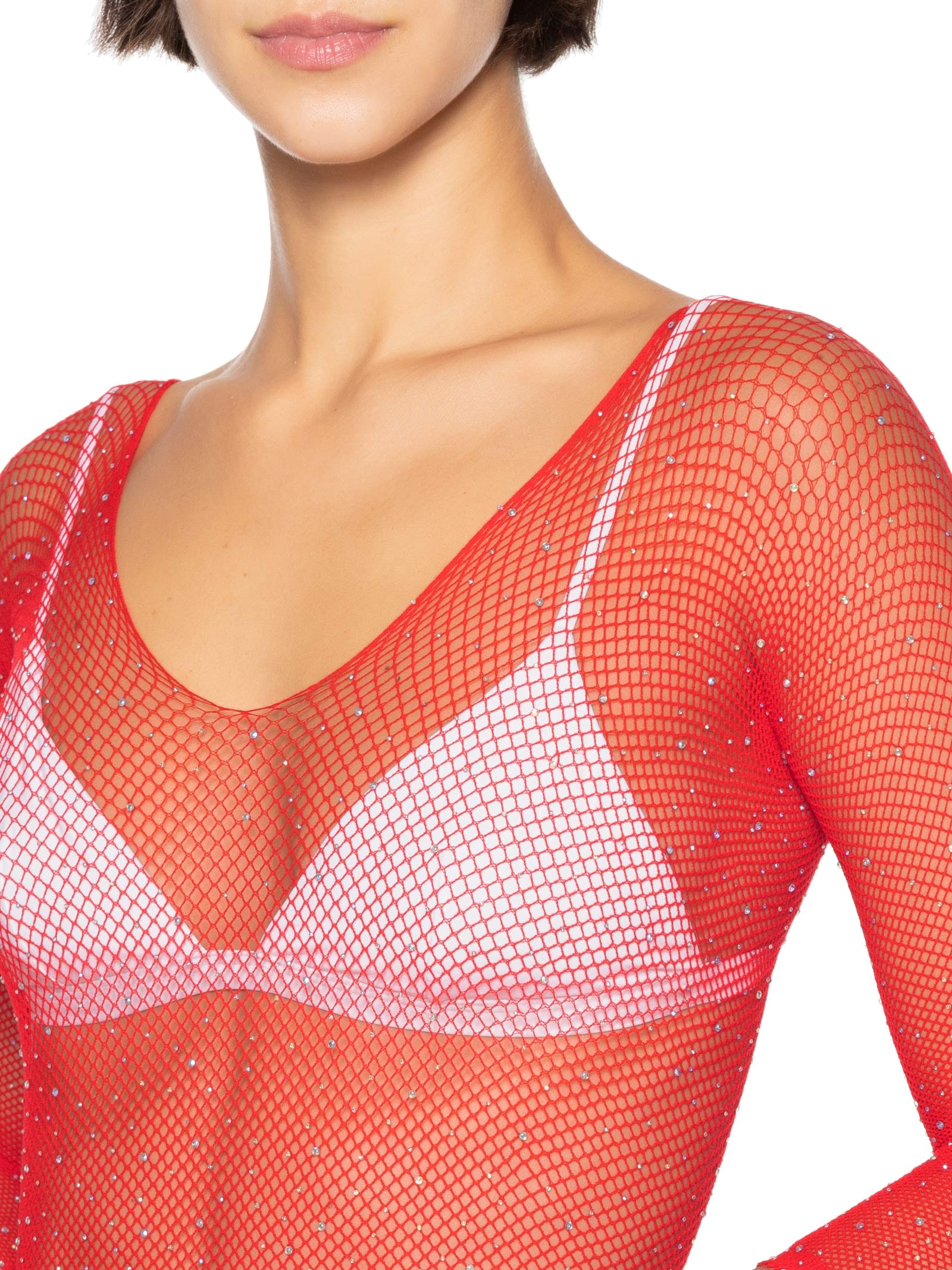 Body Feminino Arrastão Strass Vermelho Meiota