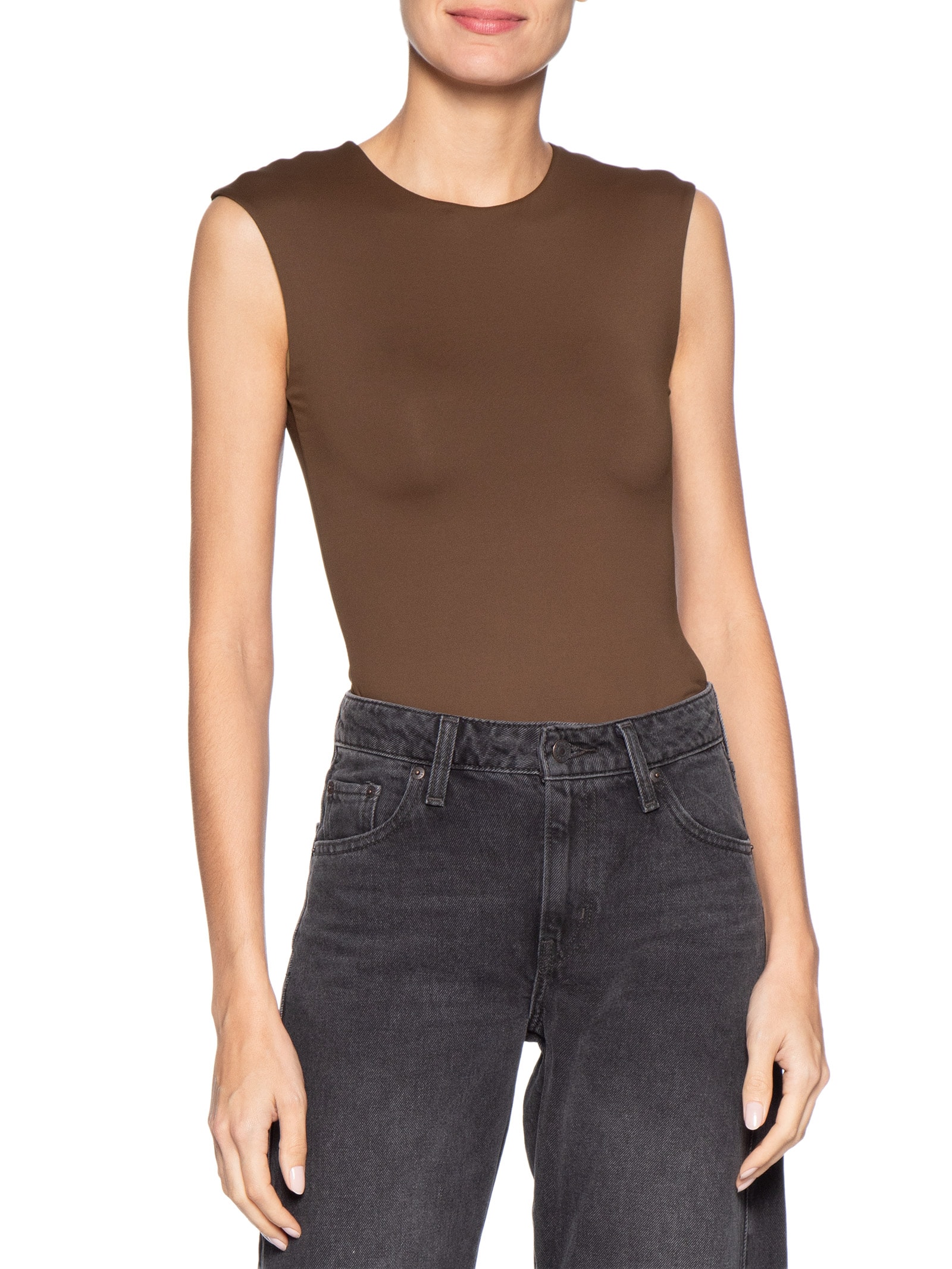 Body Feminino Básico Alça Larga – Marrom Basiq