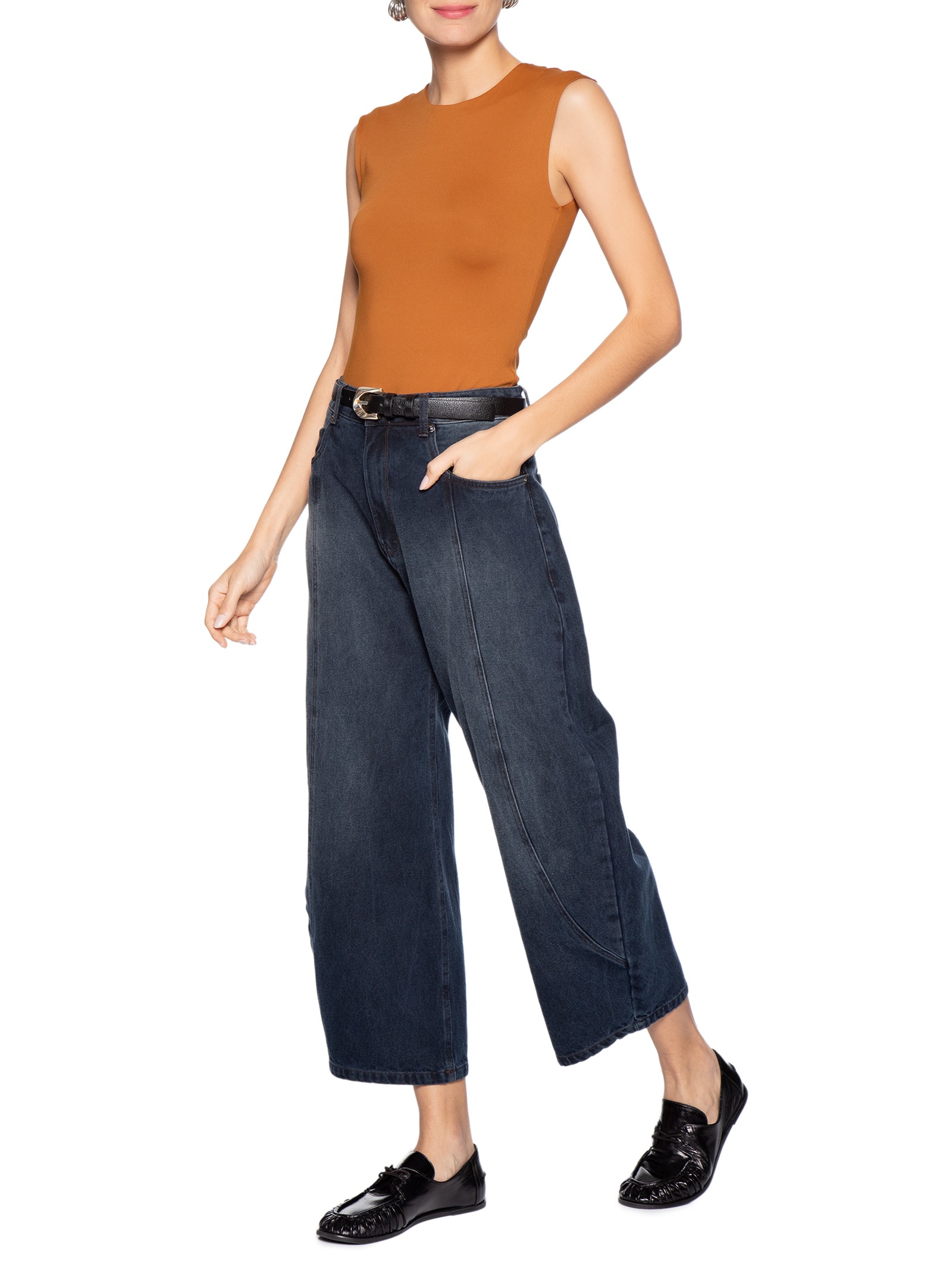 Body Feminino Básico Alça Larga – Marrom Basiq