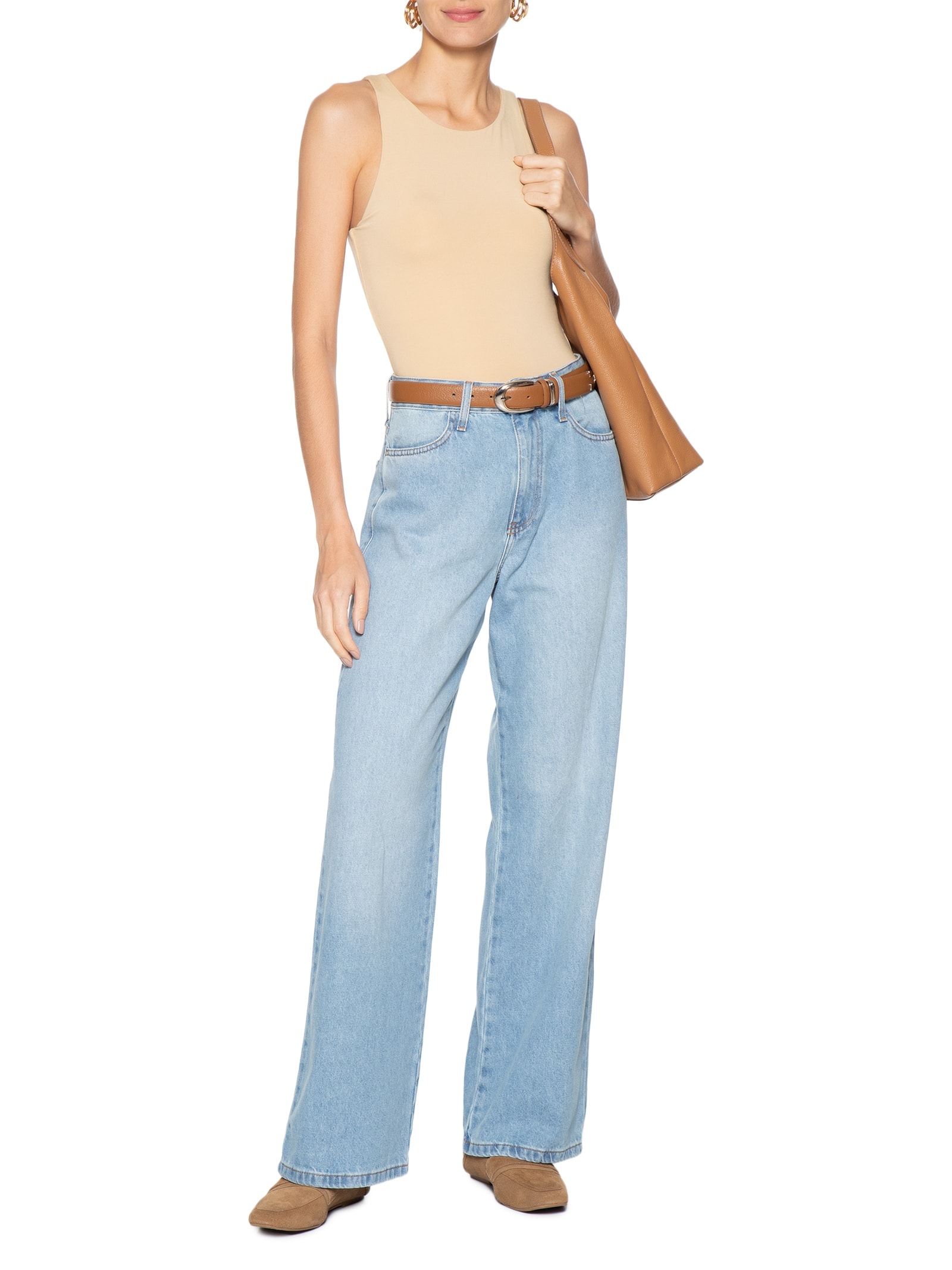 Body Feminino Básico Decote Em U Bege Basiq