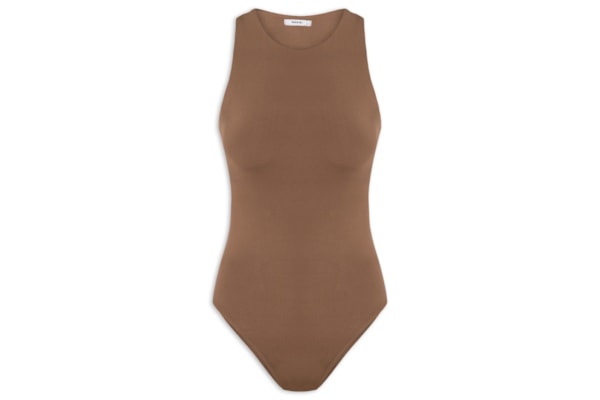 Body Feminino Básico Decote Em U - Marrom