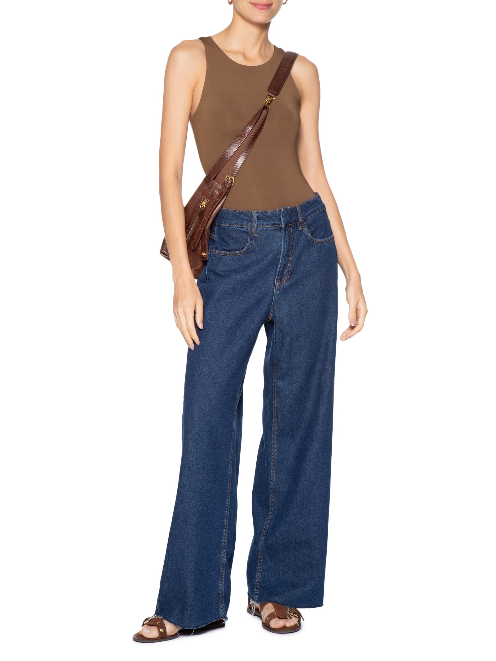 Body Feminino Básico Decote Em U Marrom Basiq