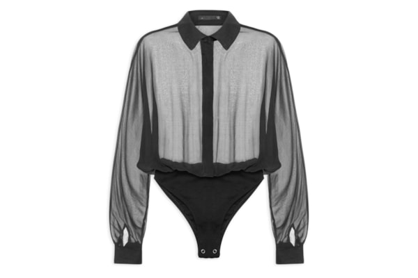 Body Feminino Camisa Com Manga Morcego Em Seda Pura - Preto