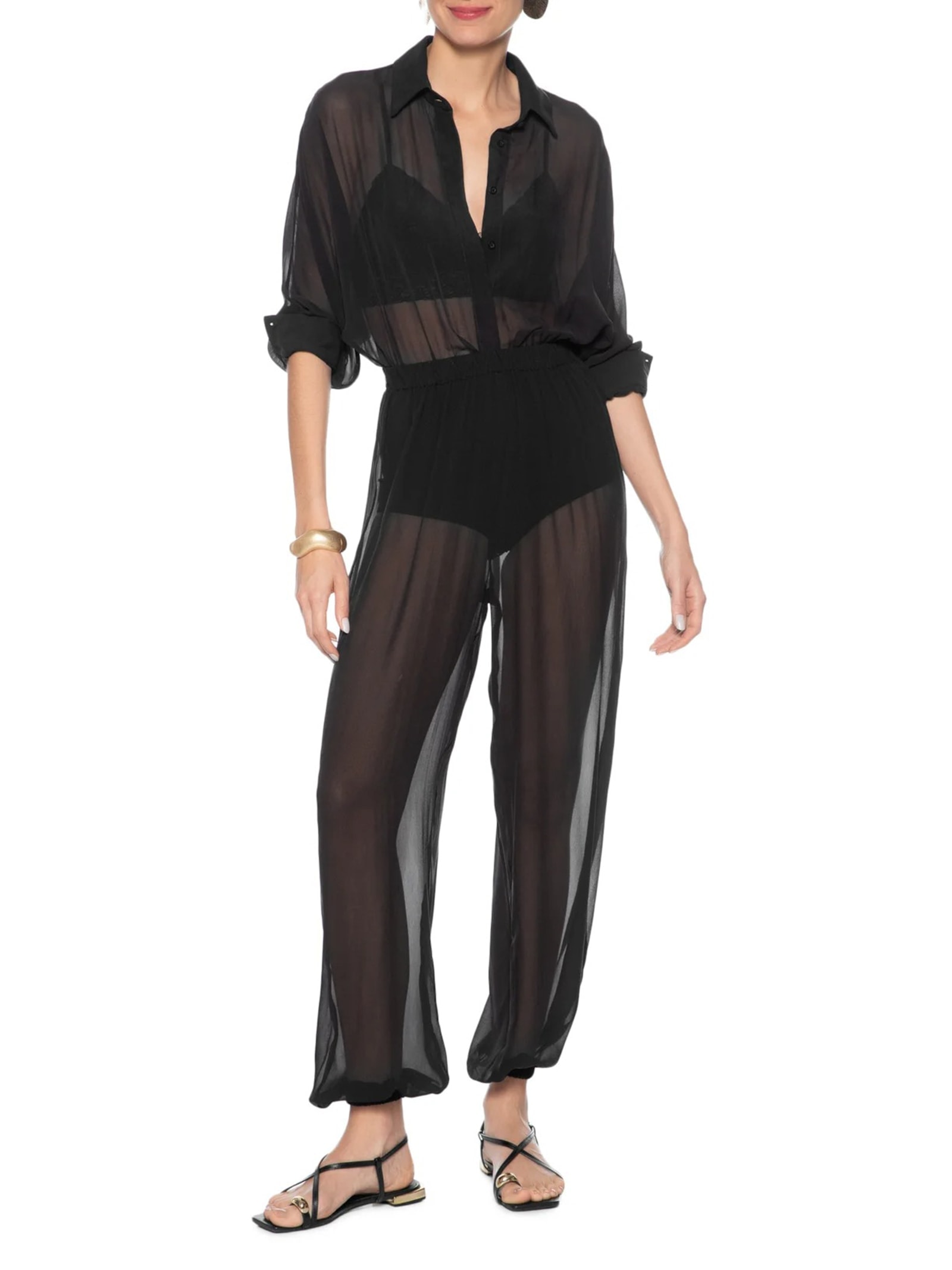 Body Feminino Camisa Com Manga Morcego Em Seda Pura Preto '2Essential