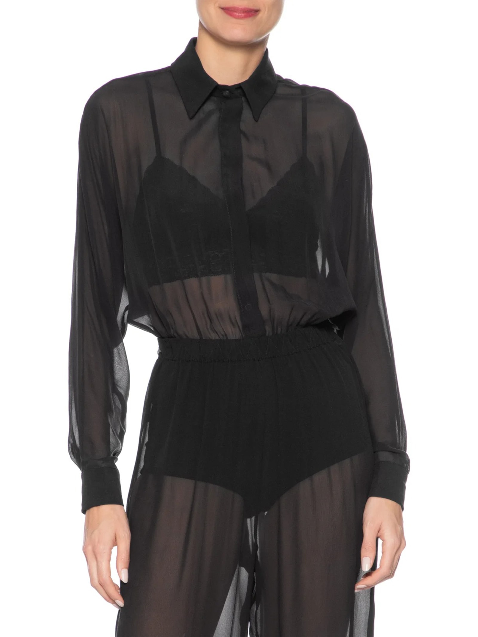 Body Feminino Camisa Com Manga Morcego Em Seda Pura Preto '2Essential