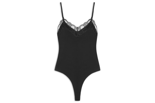 Body Feminino com Aplicação de Renda - Preto