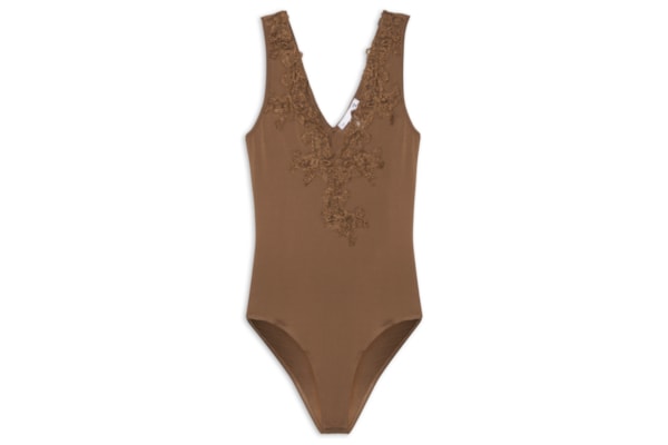 Body Feminino Com Aplicação Em Renda - Marrom
