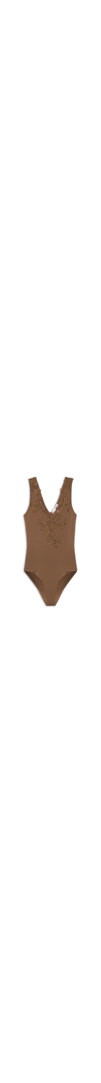 Body Feminino Com Aplicação Em Renda - Marrom