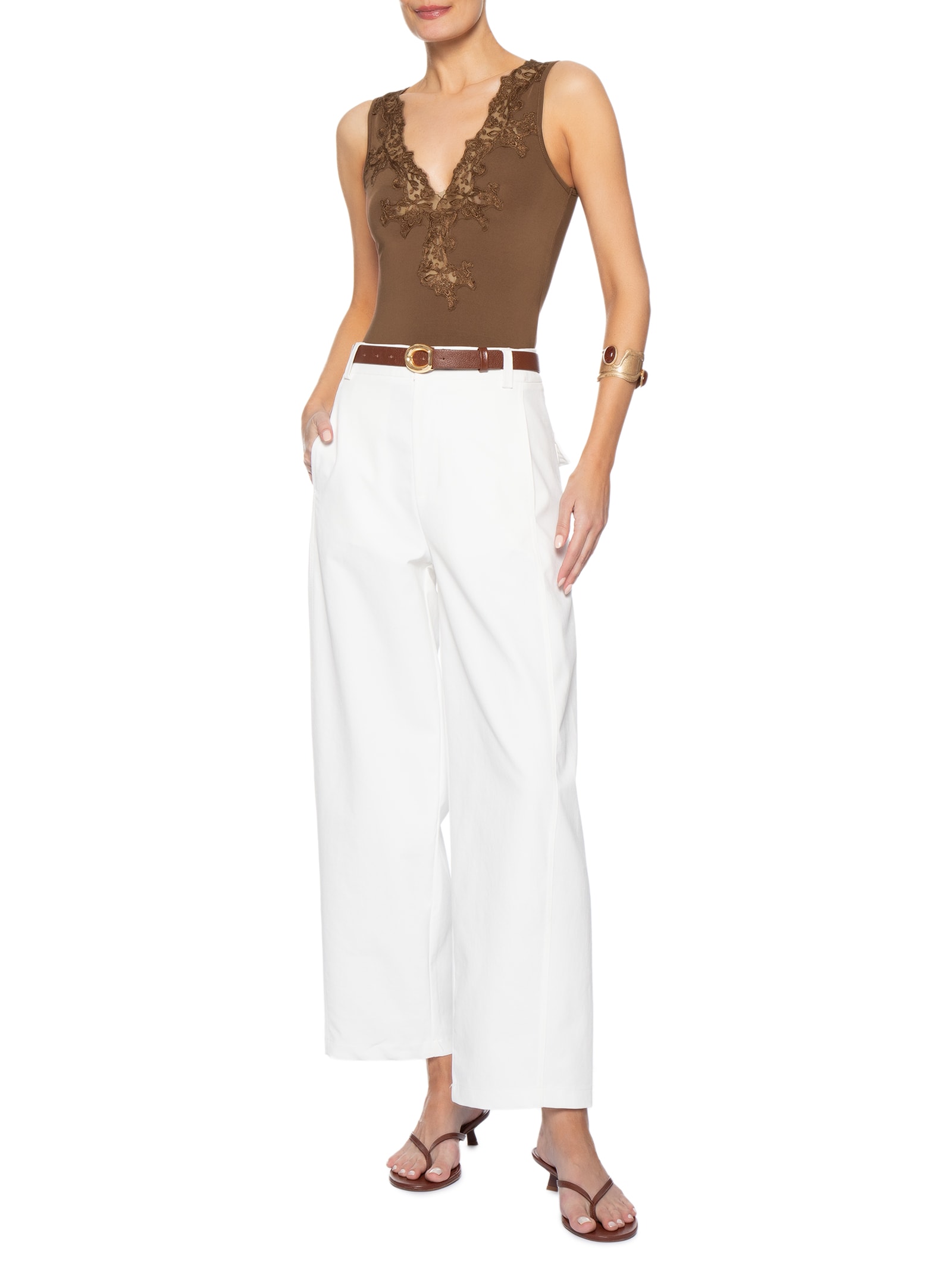Body Feminino Com Aplicação Em Renda Marrom '2Essential