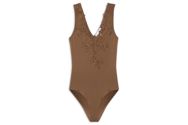 Body Feminino Com Aplicação Em Renda - Marrom