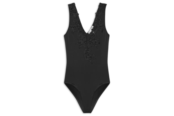 Body Feminino Com Aplicação Em Renda - Preto